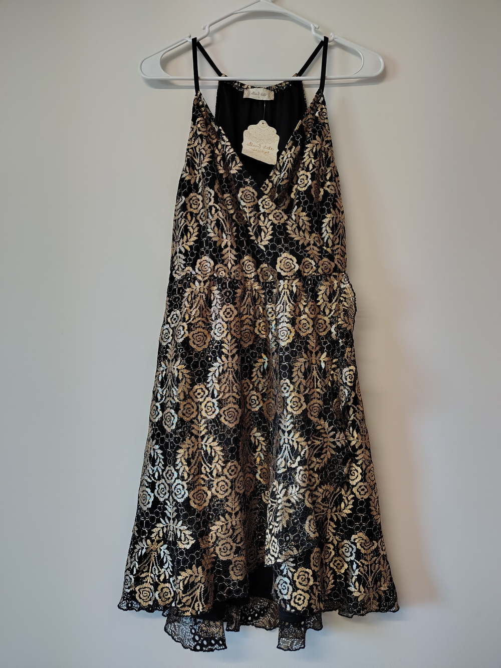 NWT Altar'd State Black and Gold Floral Lace Dress Small